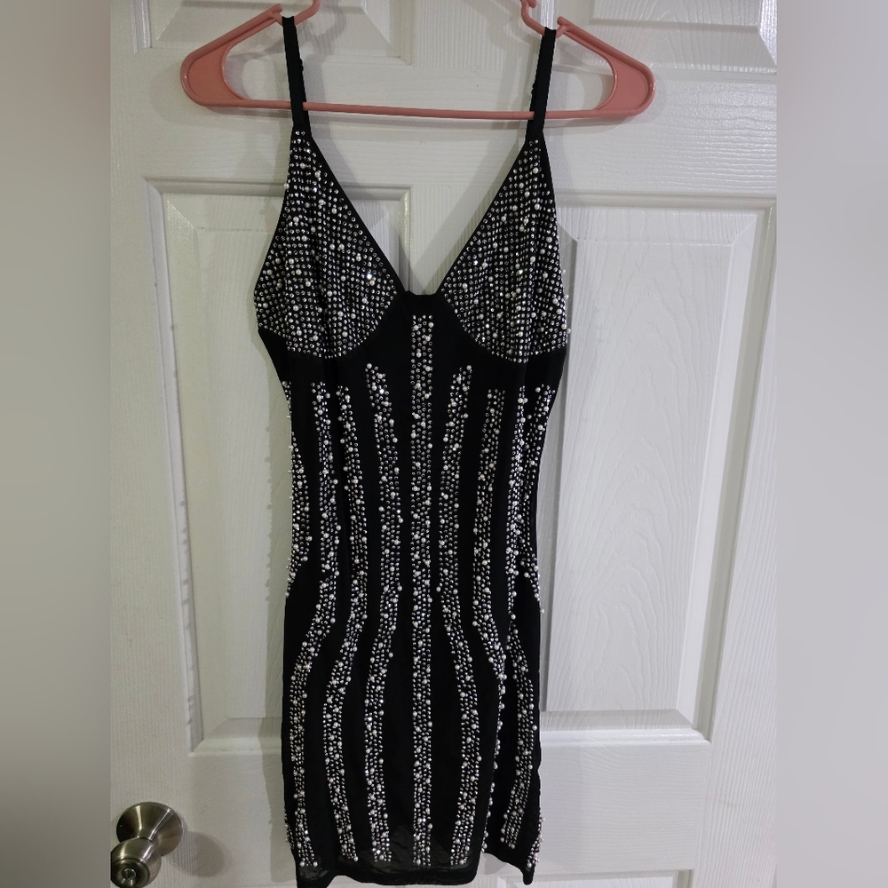 Black and White Beaded Dress